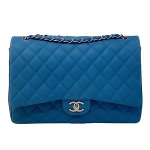 Chanel Maxi Suede Caviar Classic Flap Bag Blue